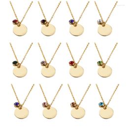 Pendant Necklaces 30% Off12Pcs 45cm 15mm Round Discs Birthstone Necklace Mirror Polish Stainless Steel Chain For Women's Fashion 2023