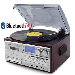 Radio Looptone 3 Speed Bluetooth Vinyl Record Player Vintage Turntable Cd&cassette Player Am/fm Radio Usb Recorder Auxin Rca Lineout
