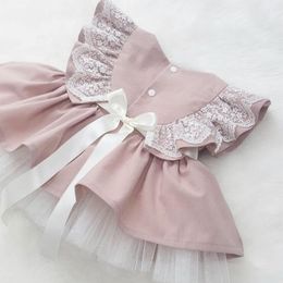 Girl s Dresses FOCUSNORM Summer Infant Baby Girls Princess Party Dress 0 5Y Lace Ruffles Fly Sleeve Solid A Line With Bowknot 230630