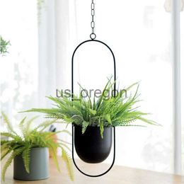 Vases Nordic New Swinging Chain Metal Hanging Flower Pot Planter Basket Iron Holder Garden Home Balcony Hanging Plant Vase Decoration x0630