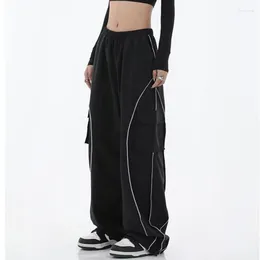 Women's Pants Elastic Wide Leg Baggy Cargo Oversized High Waist Drawstring Joggers Loose Fit Hippie Sweatpants Casual Sport Trousers Y2K