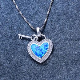 Pendant Necklaces Luxury Crystal Wedding Necklace Female Blue Opal Heart Stone Classic Silver Colour Key Chain For Women