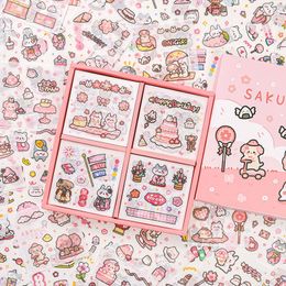 Adhesive Stickers 100 Sheets Cute Cartoon Animals Sakura Journal Scrapbook Album Notebook Decoration Material Phone Child Gift 230630