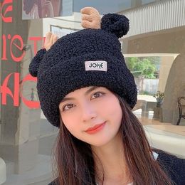 Wide Brim Hats Bucket Fashion Women Fall Winter Deer Antlers Lovely Christmas Knitted Hat Casual Solid Color Soft Korean Version 230629