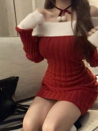 Casual Dresses Bodycon Christmas Red Knitted Dress Women 2023 Spring Elegant One Piece Korean Fashion Chic Y2k Mini Female