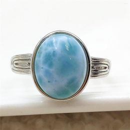 Cluster Rings Natural Larimar Blue Adjustable Ring 12x10mm Gemstone From Dominia Water Pattern Oval 925 Sterling Silver