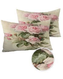 Cushion/Decorative Outdoor Waterproof Cushion Cover Pink Flower Rose Vintage Throw Cover Case For Sofa Car Home Decoration