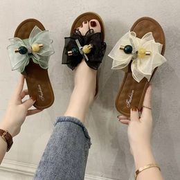 Women's Slippers Soft Sole Casual Fashion Personality Cute Bow Lightweight Indoor Mute Anti-Slip Fairy Wind Beautiful Sandals