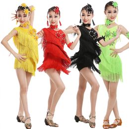 7 Colours Child Girls Sexy Latin Tassels Sequined dancing dress Kids Samba Competition Ballroom Salsa Latin dance wear costumes324x