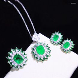 Necklace Earrings Set Foydjew Artificial Simulation Emerald Royal Sapphires Colour Treasure Pendants Necklaces Open Rings Inlaid Stud