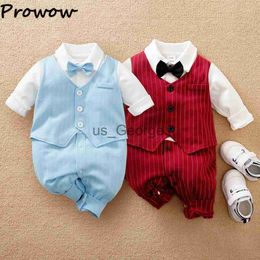 Clothing Sets Prowow Wedding Birthday Baby Boy Clothes Necktie Stripe Vest Baby Romper Jumpsuit Handsome Gentleman Suit Kids Clothing J230630