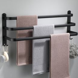 Towel Racks Towel Bar No Drilling Space Aluminum Self-adhesive Tower Rack Black Silver Hand Towel Holder Bathroom Accessories Set 230629