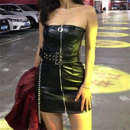 2023 Popular Skirts Black Color Short Dresses For Girl Zipper Style Pu Leather Fashion Trends Platform Hot Selling Clothes Slim Belt Word Collar Fast Shipping