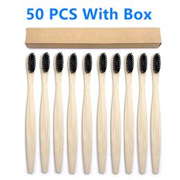 Toothbrush 50 Pack Eco Bamboo Toothbrush Adults Soft Bristles Biodegradable Plastic-Free Toothbrushes Low Carbon Eco Bamboo Handle Brush 230629