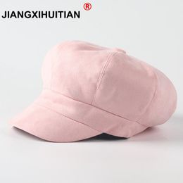 Suede Newsboy Cap Beret Female Male Flat Cap Autumn Winter Hats For Women Men Octagonal Cap Painter Hat Vintage England Artist