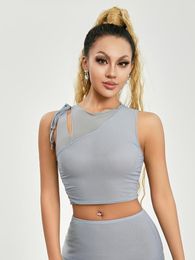 Women's Tanks Women Solid Colour Y2k Mesh Tank Tops Summer Ruffle Bandage Cutout Sleeveless Grunge Crop For Streetwear Club Wear