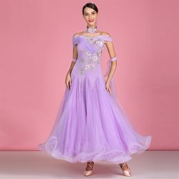 purple ballroom dance dresses women waltz dance costumes stage clothes for dancing dance wear short sleeves long dress fringe danc225v