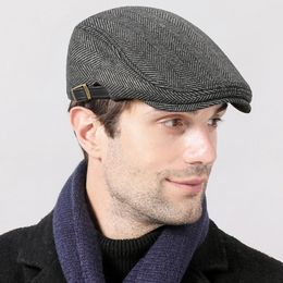 Berets Men High Quality Autumn Winter Wool Hat Striped Ivy Newsboy Flat Cap Artist Painter Hat Male Adjustable Beret Cap