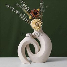 Vases Nordic Ceramic Interlock Vase White Unique Style Ceramic Vase Gift Living Room Bedroom Dining Table Wedding Decoration x0630