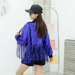 Women's Jackets Sequins Gold Jacket Women Autum Big Size Loose Tassels Silver Coats Chic Woman Bling Sequined