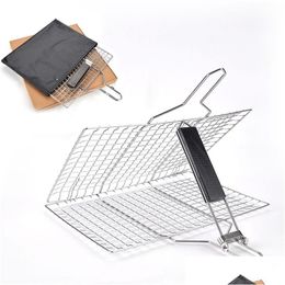 Bbq Tools Accessories Portable Fish Grill Basket With Carry Bag Stainless Steel Detachable And Foldable Handle Outdoor Grills Drop Dhcbd