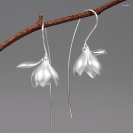 Dangle Earrings INATURE 925 Sterling Silver Jewellery Handmade 3D Magnolia Flower For Women Gifts