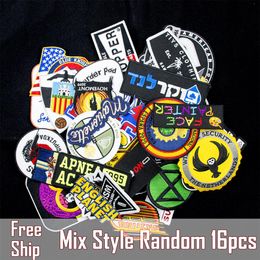 Cool Mix Style Random 16pcs all kinds of Iron On Patches Embroidery Patches For Clothing Jacket Bag Appliques High Quality Sh212z