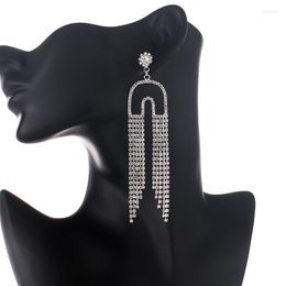 Dangle Earrings YFJEWE Long Tassel Geometry Crystal Drop Silver Colour Rhinestone For Women Party Wedding Jewellery E679