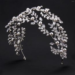 Hair Clips High Quality Luxury Zircon Pearl Bridal Headband Accessories For Women Bride Crystal Leaf Tiara Crown Wedding Head Jewellery