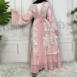 Ethnic Clothing Ramadan Abaya Kimono Floral Printed Muslim Fashion Hijab Dress Abayas For Women Dubai Islamic Clothes Kaftan Middle Eastern