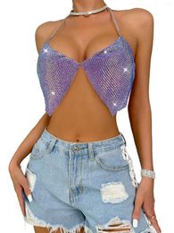 Women's Tanks Beixinder Women Sequin Sparkly Halter Crop Top Chained Sleeveless Backless Shiny Rhinestones Summer Camisole For Club Party