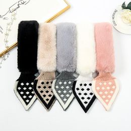 Scarves Scarf Women Winter Warm Faux Fur Knitted Stitching Cross Luxury Cute Pink Dots Girls Foulard Femme Luxe Marque