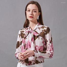 Women's Blouses Women's And Tops Silk Coffee Pink White Floral Printed Office Formal Casual Shirts Plus Large Size Spring Summer Sexy