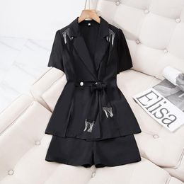 Women's Tracksuits Womens Tracksuits Office Ladies Elegant 2 Piece Sets For Womens Outfit 2023 Fashion V Neck Short Sleeve Blazer Coats And Shorts Women