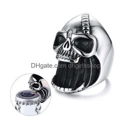 Band Rings 10 Pieces Of Punk Style Skl Head Per Package Which Can Be Used As Bottle Opener For Mens Retro Drop Delivery Jewellery Ring Otie1