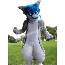 Long Fur Husky Dog Fox Doll Mascot Costume Fur Leather Jacket Halloween Suit Role Play Xmas Easter Festival Adult