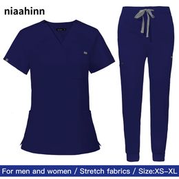 Ethnic Clothing Hospital Doctor Nursing Uniform Women Wholesale Casual Short Sleeved V neck Jogger Suits Nurse Pharmacy Working Uniforms 230630