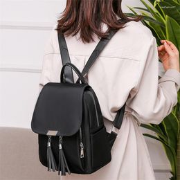 School Bags 2023 Women's Tassel Backpack Bag Classic Black Waterproof Travel Multi-function Fashion Simple Oxford Cloth