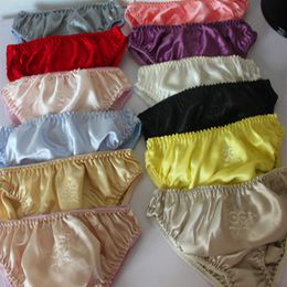 Women Silk Satin Panties Female Respiratory Underwear embrodery Ladies Knickers Briefs heathy mixed color whole 263W