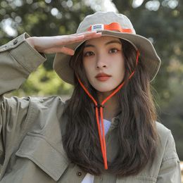 Japanese Retro Drawstring Fisherman Hat Women Summer Outdoor Camping Mountaineering Sunscreen Sun Hats Breathable Men Bucket Cap