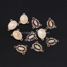 Stitch 100 Pieces / Virgin of Guadalupe Rosary Center Gold Plated Christian Virgin Mary Decoration Threehole Connector Making Accessor