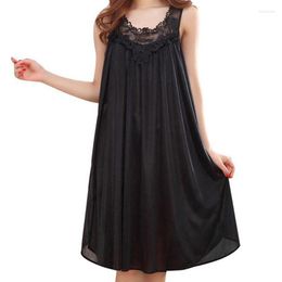 Women's Sleepwear Summer Lace Patchwork Ice Silk Satin Night Dress Smooth Nightwear Sexy Women Sleeveless Loose Nightgown