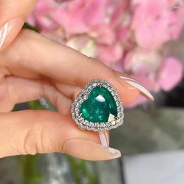 Cluster Rings Fashion Heart-shaped Simulation Green Tourmaline Peacock Zircon Ring 925 Stamp Paraiba Valentine's Day Gift