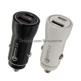 Cell Phone Chargers Usb-C Car Charger Quick Charge 2 Ports Pd Type C 36W Qc3.0 Fast Usb Charging For 12 13 14 Pro Max Xiaomi Samsung Dhu57