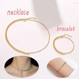 Necklace Earrings Set Tiny Curb Cuban Bead Bracelet Fashion Lady Choker Chain Necklaces Collar For Women Jewelry