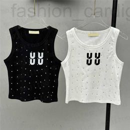 Women's Plus Size T-Shirt designer Letters Knitted Tanks Tops White Black Rhinestone Womens Sweaters Sexy Street Style Vest Knits Shirts BOG3