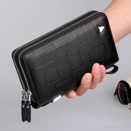 New Genuine Leather Multifunctional Long Wallet Cow Leather Zipper Money Clip Men's Simple Design Business Clutch Cellphone bag