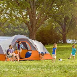 2023 Outdoor Double Decker 9-person Camping Tent, Orange bivouac tents large garden sun shelter tent beach