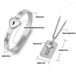 Necklace Earrings Set Couple Love Heart Lock Bracelets Bangle Key Pendant Jewellery Decoration Gift JL