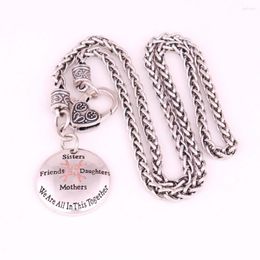 Pendant Necklaces Breast Cancer Awareness Pink Ribbon Sisters Friends Daughters Mothers We Are In This Together Charm 18" Wheat Chain